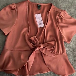 Pink silk front tie top size small Wild Fable brand new with tag